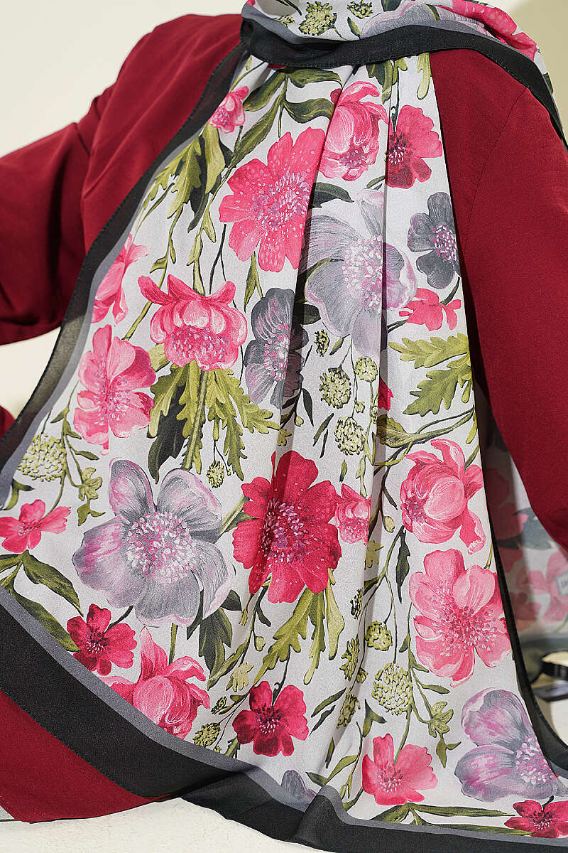 Floral Italian Chiffon Scarf Black - immagine 4