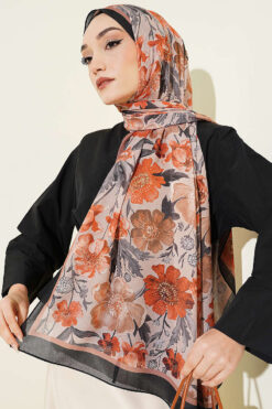 Floral Italian Chiffon Scarf Black