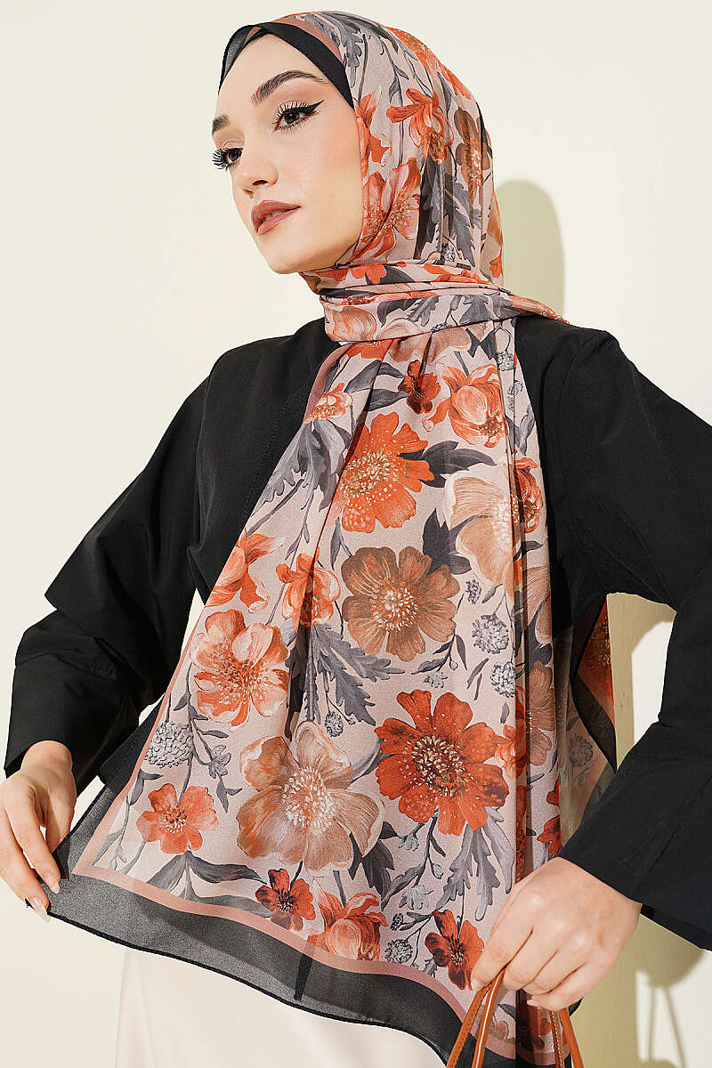 Floral Italian Chiffon Scarf Black