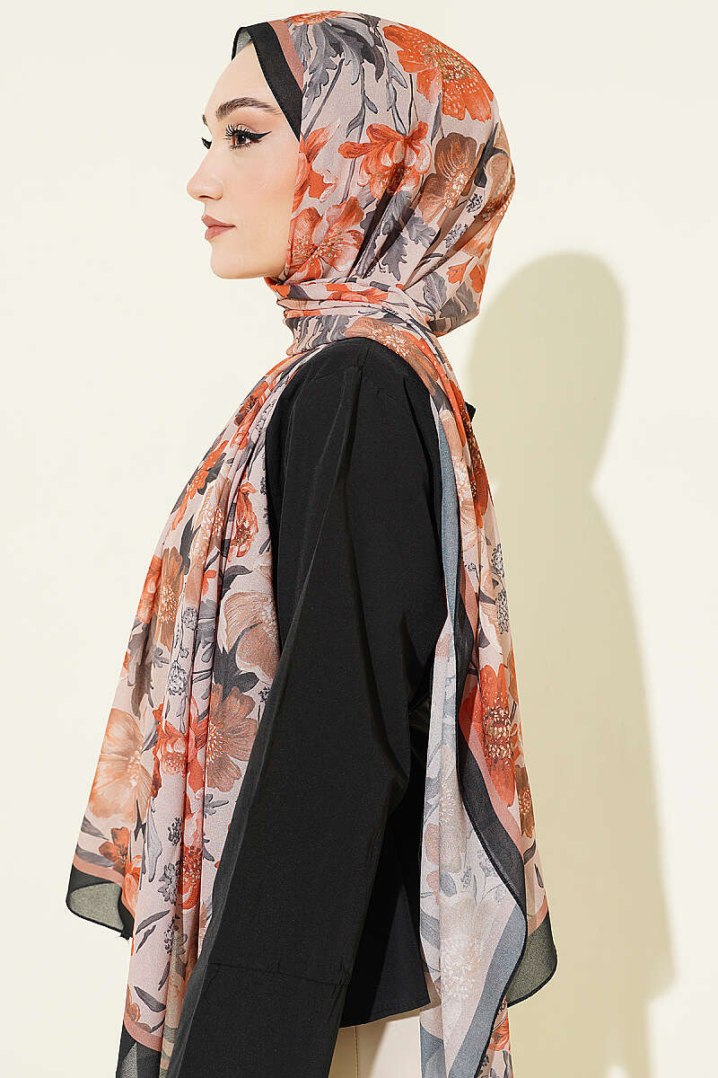 Floral Italian Chiffon Scarf Black - Afbeelding 3