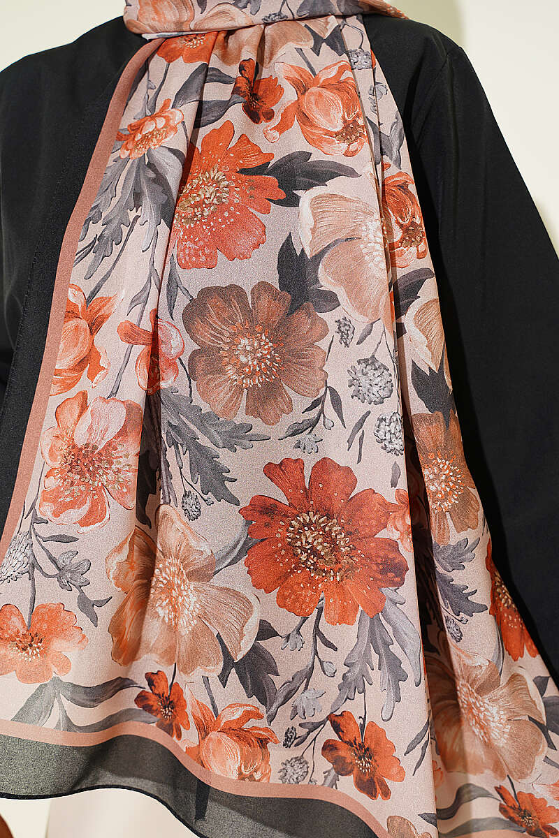 Floral Italian Chiffon Scarf Black - Afbeelding 4
