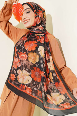 Floral Italian Chiffon Scarf Black