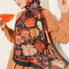 Floral Italian Chiffon Scarf Black - الصورة 2