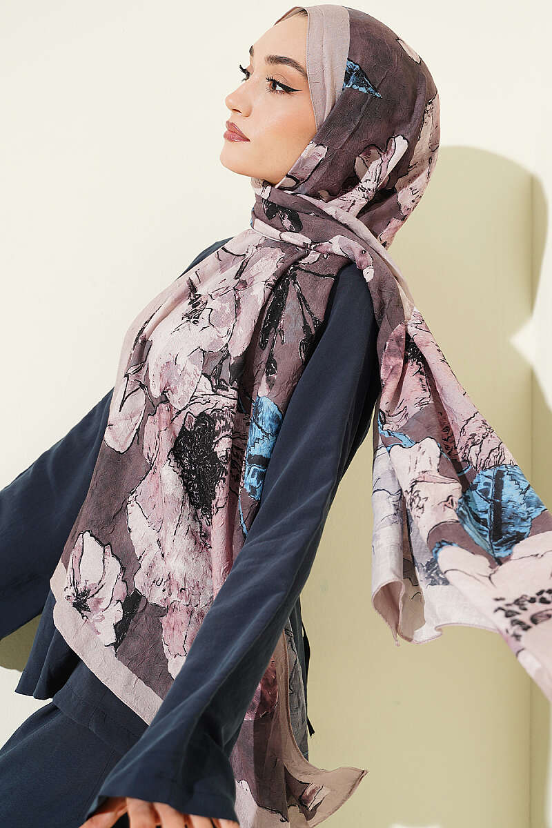 Floral Liva Crush Modal Scarf Sand Beige - Imagen 5