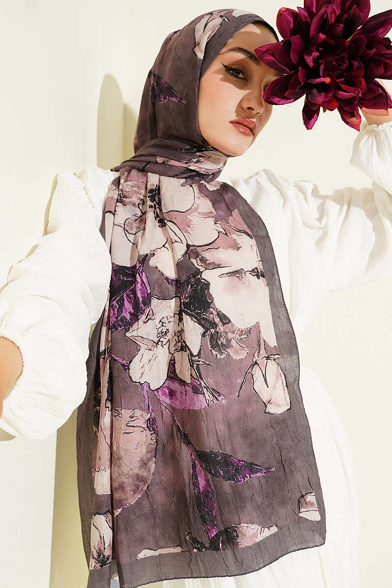 Floral Liva Crush Modal Scarf Mink