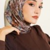 Floral Patterned Soft Scarf Brown - الصورة 2