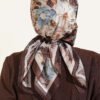 Floral Patterned Soft Scarf Brown - الصورة 3