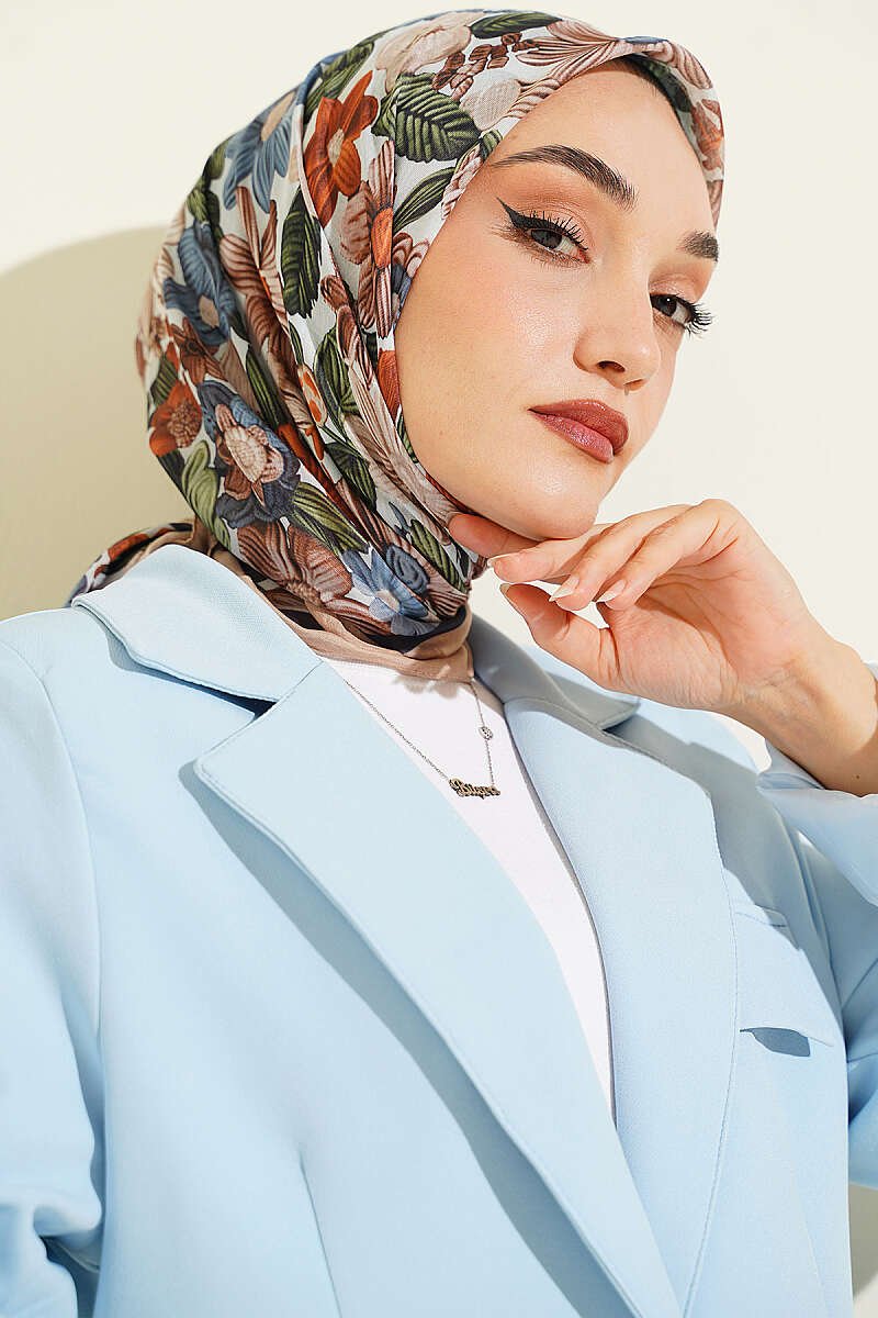 Floral Patterned Soft Scarf Sand Beige - Image 2