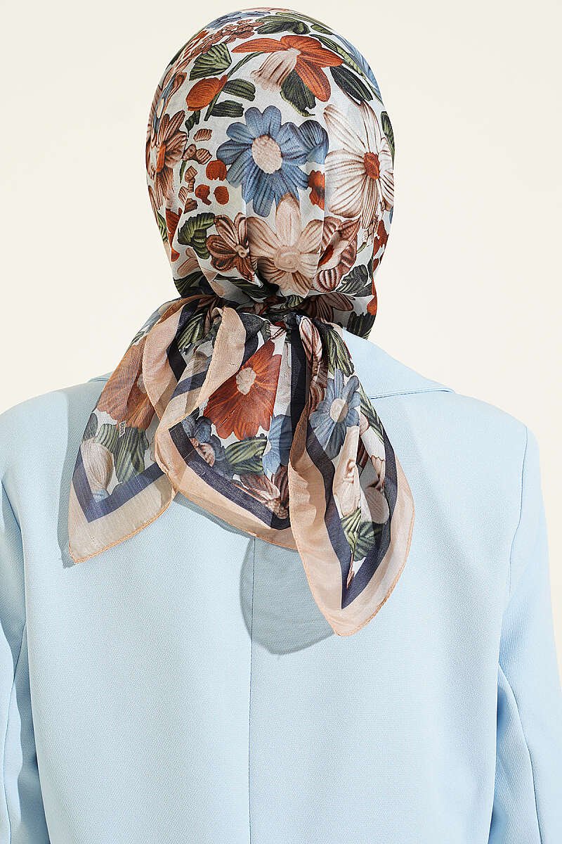 Floral Patterned Soft Scarf Sand Beige - Image 3