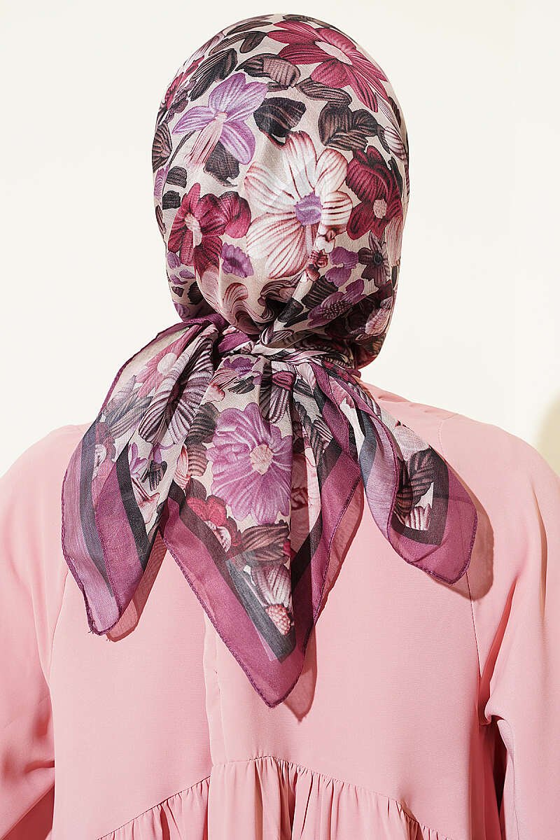 Floral Patterned Soft Scarf Magenta - Image 3