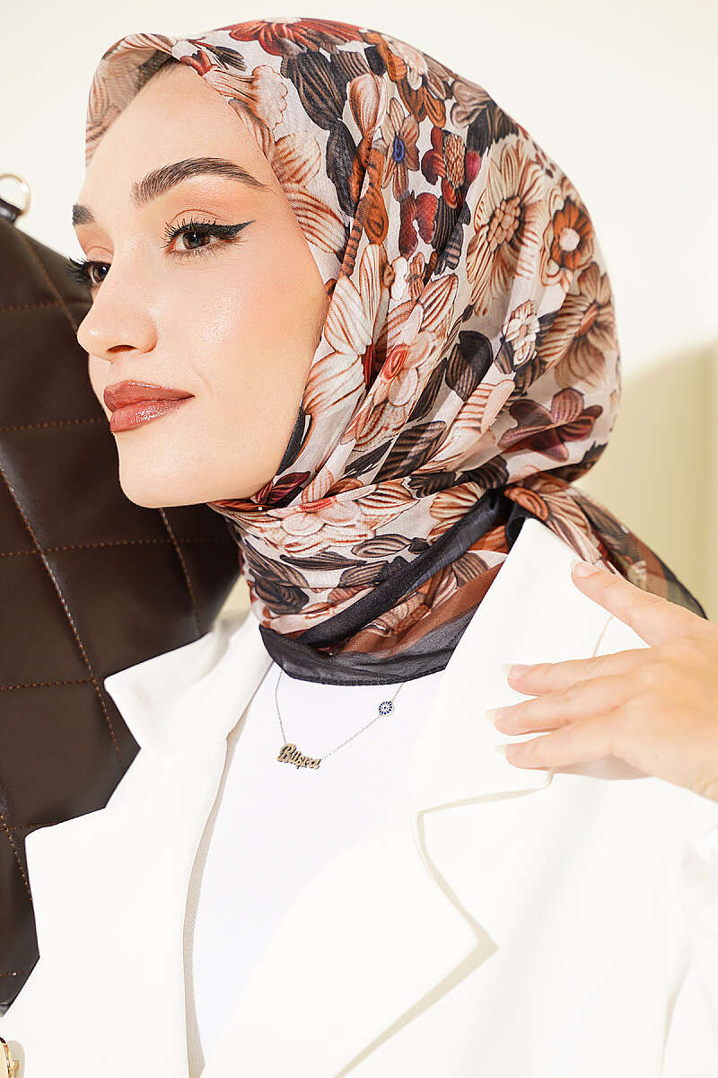 Floral Patterned Soft Scarf Black - Imagen 2