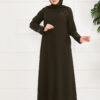 Floral Detail Lace Modest Abaya Khaki