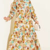 Floral Detail Linen Dress Beige