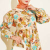 Floral Detail Linen Dress Beige - Image 2