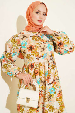 Alternative view of Floral Detail Linen Dress Beige