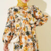 Floral Detail Linen Dress Mustard - الصورة 2