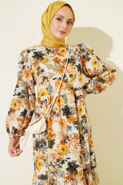 Alternative view of Floral Detail Linen Dress Mustard