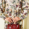 Floral Detail Linen Dress Plum – Bild 4