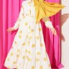 Striped Patterned Tiered Dress Mustard