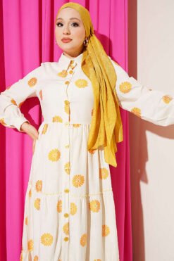Alternative view of Striped Patterned Tiered Dress Mustard