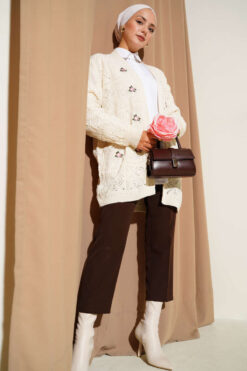 Alternative view of Floral Embroidered Knit Cardigan Beige