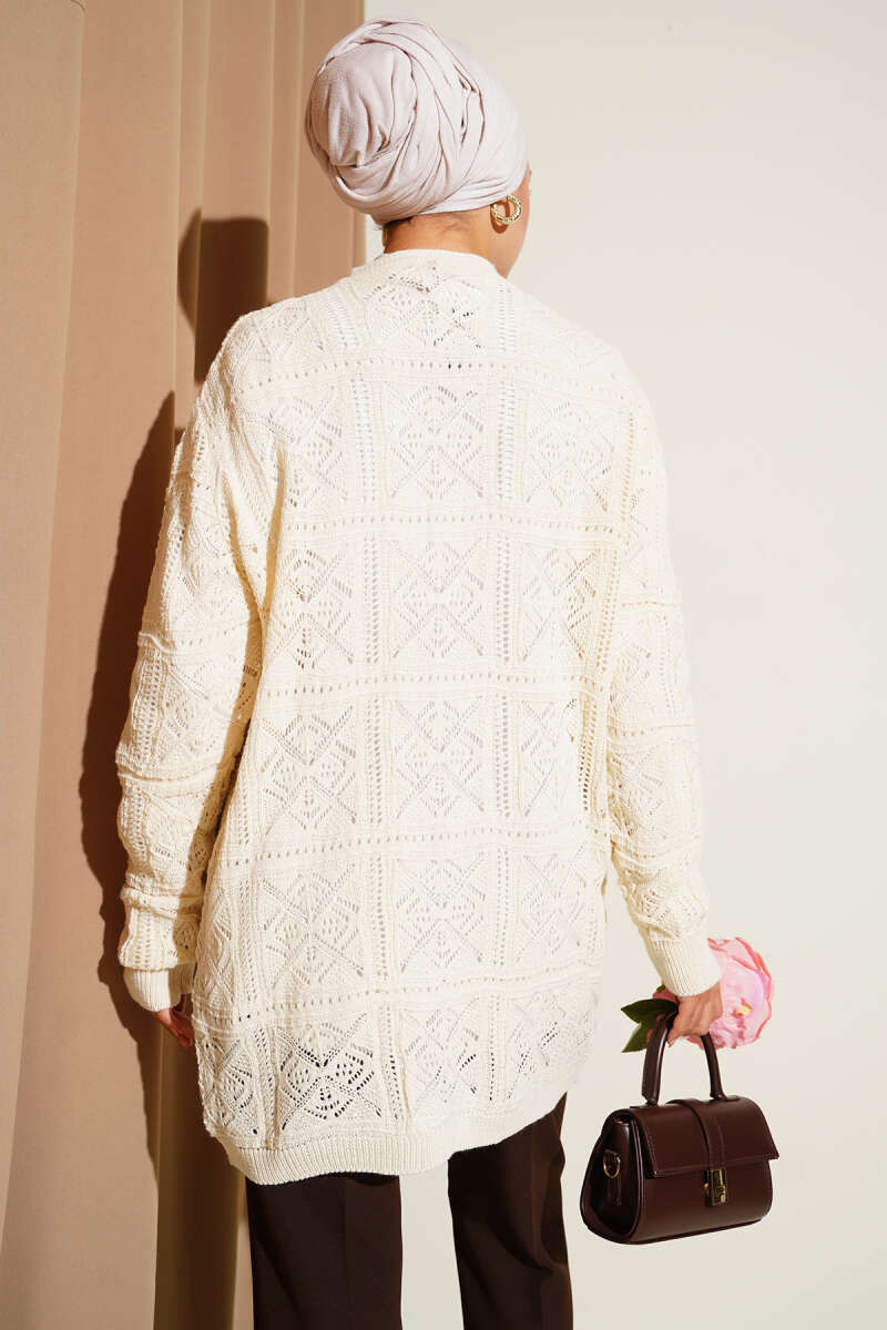 Floral Embroidered Knit Cardigan Beige - Image 3