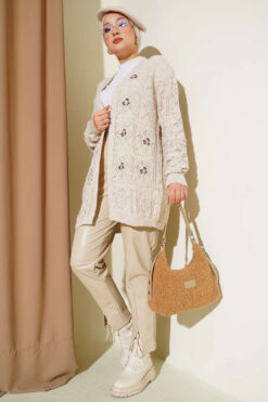Alternative view of Floral Embroidered Knit Cardigan Stone