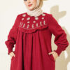 Floral Embroidered Yoke Dress Burgundy - Image 2