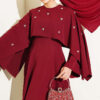 ⁦Embellished Evening Gown with Floral Decorations and Bolero Burgundy⁩ - الصورة ⁦2⁩