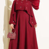 Embellished Evening Gown with Floral Decorations and Bolero Burgundy