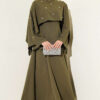 Embellished Evening Gown with Floral Decorations and Bolero Khaki