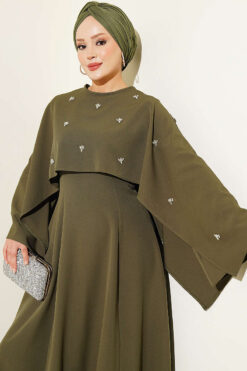 Alternative view of Embellished Evening Gown with Floral Decorations and Bolero Khaki