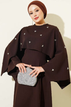 Alternative view of Embellished Evening Gown with Floral Decorations and Bolero Brown