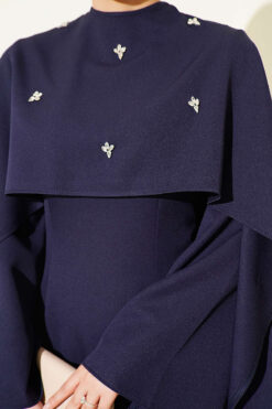 Alternative view of Embellished Evening Gown with Floral Decorations and Bolero Navy Blue