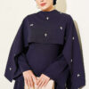 Embellished Evening Gown with Floral Decorations and Bolero Navy Blue - الصورة 3