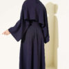 Embellished Evening Gown with Floral Decorations and Bolero Navy Blue - الصورة 4