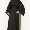 Embellished Evening Gown with Floral Decorations and Bolero Black