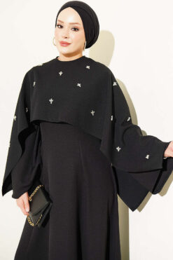 Alternative view of Embellished Evening Gown with Floral Decorations and Bolero Black