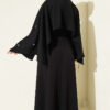 Embellished Evening Gown with Floral Decorations and Bolero Black - Image 3