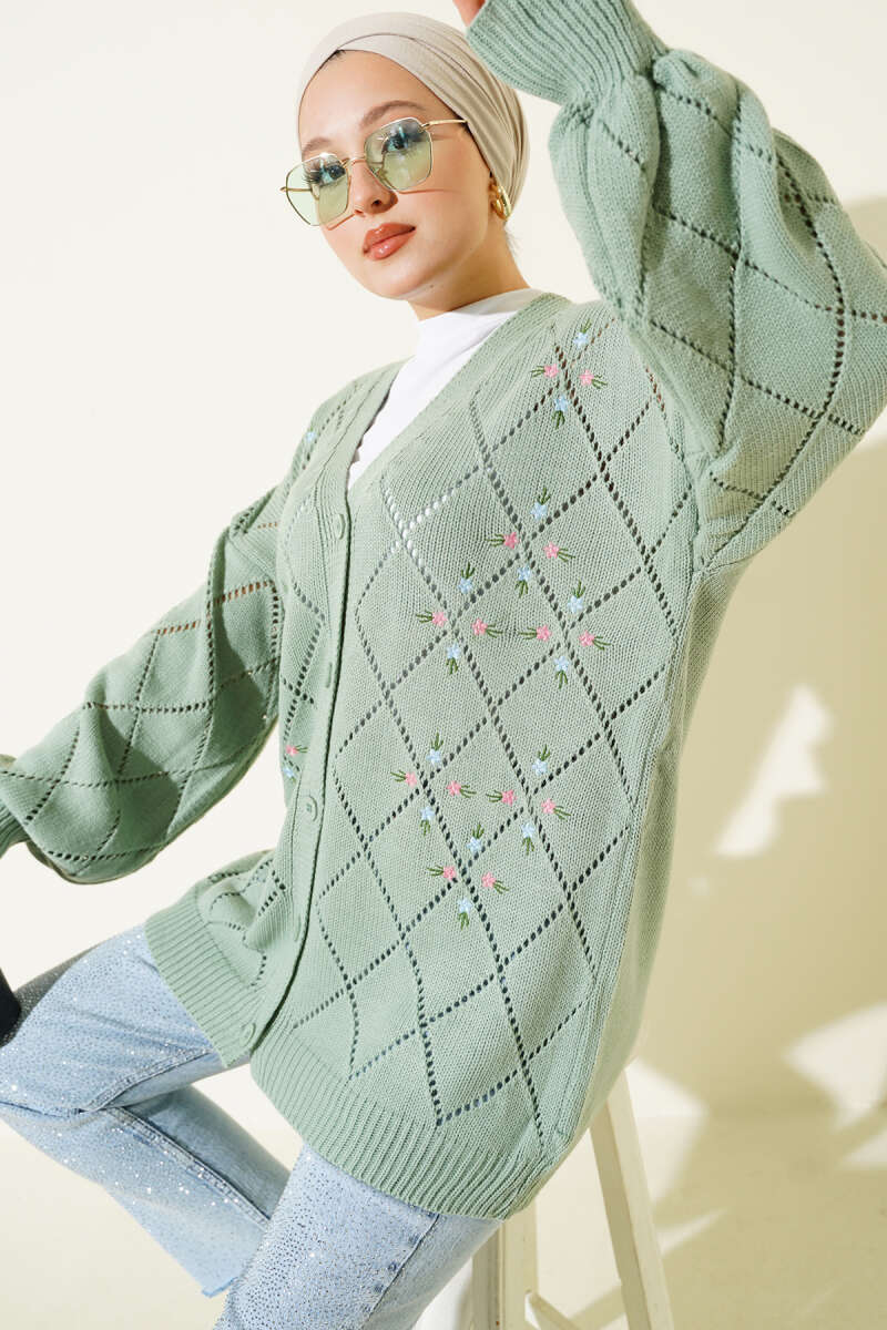 Floral Diamond Pattern Knit Cardigan Hazel