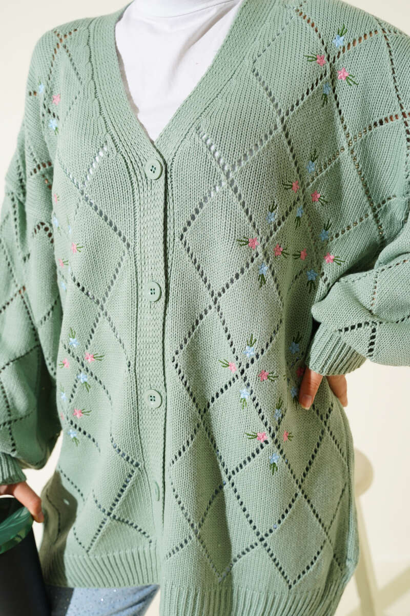 Floral Diamond Pattern Knit Cardigan Hazel – Image 4
