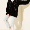 Floral Diamond Pattern Knit Cardigan Black - Image 2