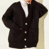 Double Pocket Buttoned Knit Cardigan Brown