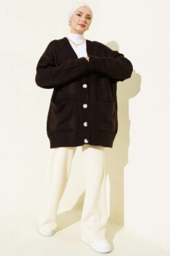 Alternative view of Double Pocket Buttoned Knit Cardigan Brown