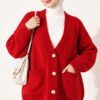 Double Pocket Buttoned Knit Cardigan Red