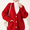 Double Pocket Buttoned Knit Cardigan Red - Afbeelding 3
