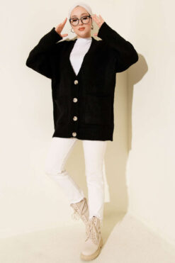 Alternative view of Double Pocket Buttoned Knit Cardigan Black