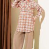 ⁦Oversized Checkered Shirt with Double Pockets Beige⁩ - الصورة ⁦2⁩