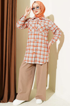 Alternative view of Oversized Checkered Shirt with Double Pockets Beige