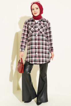 Alternative view of Oversized Checkered Shirt with Double Pockets Smoke
